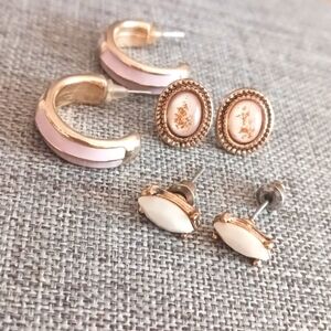 3 Pairs of Romantic Earrings Pink and White - Pre-loved